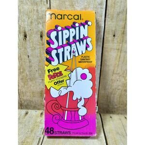 Vtg 1980FULL BOX Marcal Drinking Sippin' Straws Plastic 48 Straw Box